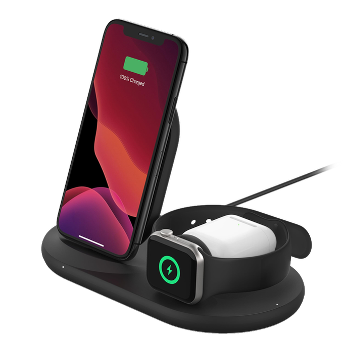 Belkin BoostCharge 3-in-1 Wireless Charger for Apple iPhone, Apple Watch, and AirPods - Black