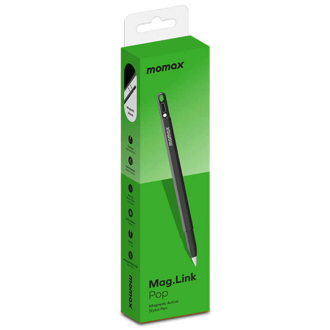 Momax Mag.Link Pop Magnetic Active Stylus Pen TP10 10th Generation Stylus - Black