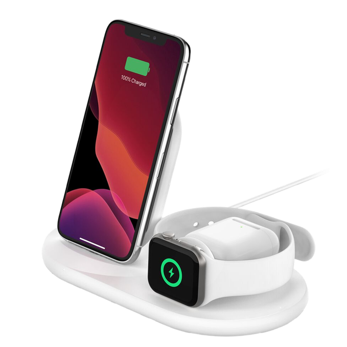 Belkin BoostCharge 3-in-1 Wireless Charger for Apple iPhone, Apple Watch, and AirPods - White