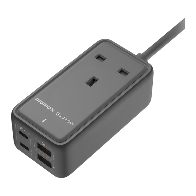 Momax ONEPLUG 65W GaN Extension Cord with USB - Space Gray