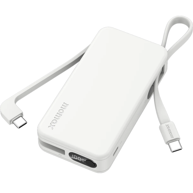 Momax Power Vital+ 10000mAh Battery Pack with Dual Built-in USB-C Cables - White