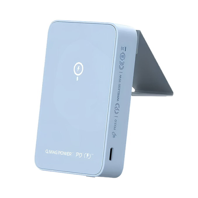 Momax Wireless Charger with Stand, 10,000mAh Battery Capacity, 18W Charging Power - Blue