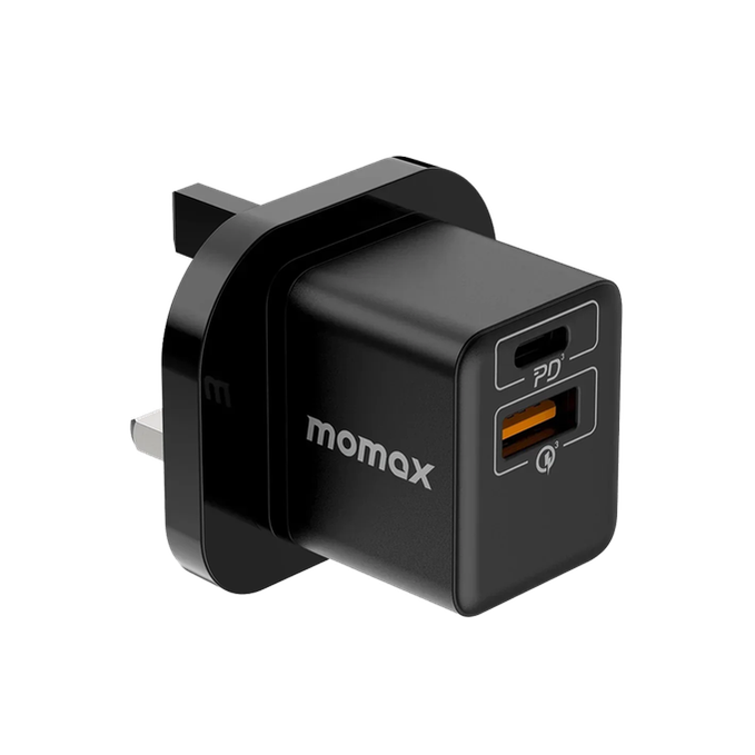 Momax One Plug 20W 2-Port Mini Charger UK Charger - Black
