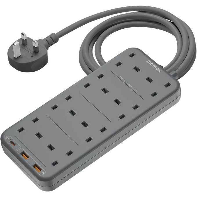 Momax ONEPLUG 8-Port Power Strip with USB 8-Outlet Car Power Supply - Space Gray