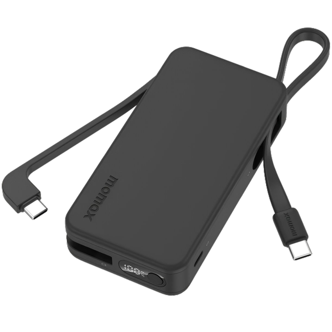 Momax Power Vital+ 10000mAh Battery Pack with Built-in USB-C and Lightning Cable - Black