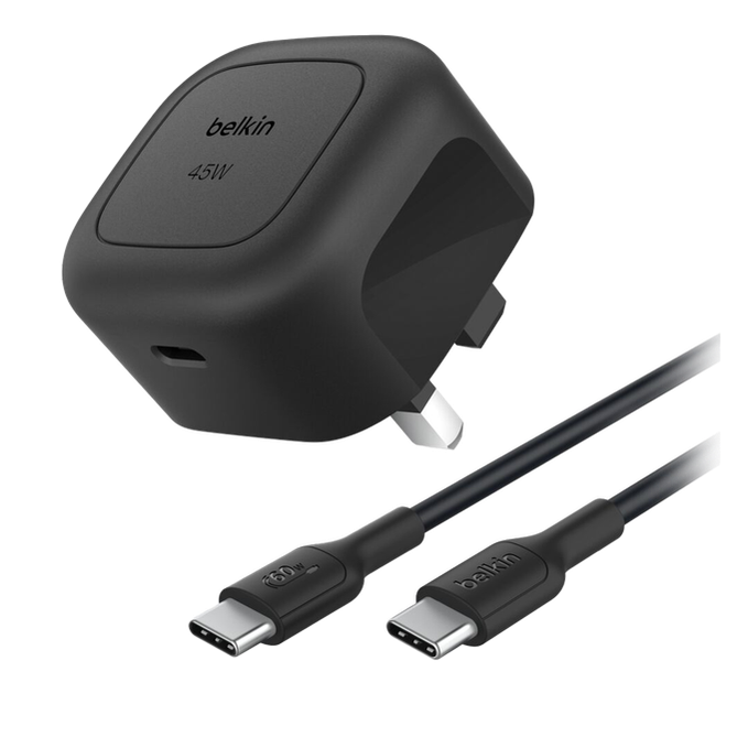 Belkin BoostCharge CUBIC 45W USB-C PD GaN Fast Charger with PPS + 1m c-c cable - Black