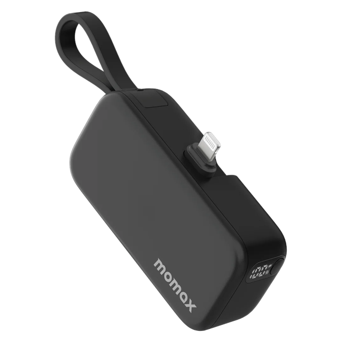 Momax 1-Power Mini 5000mAh Built-in Foldable Lightning Battery Pack Emergency Charger - Black