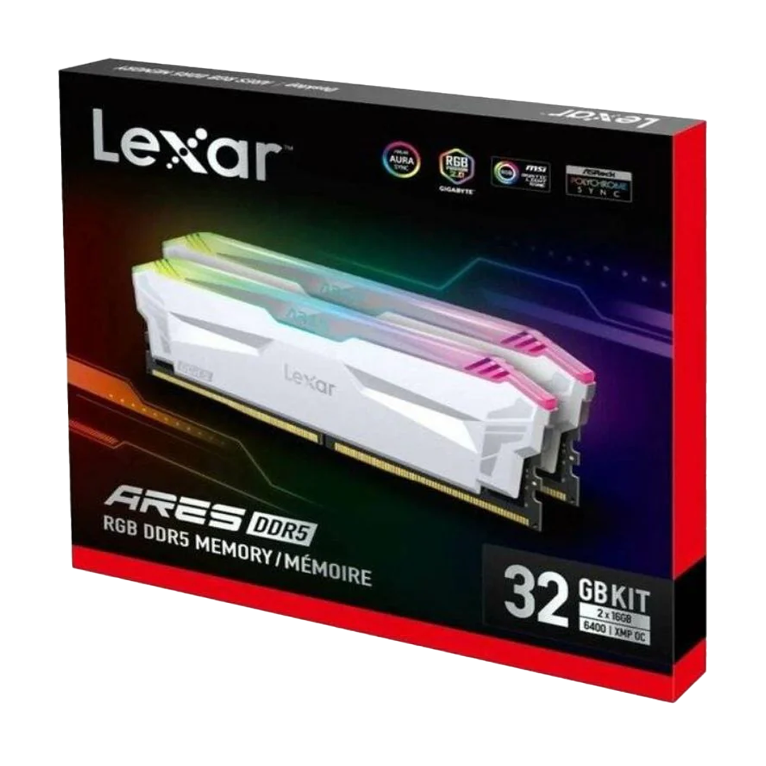 Lexar ARES RGB DDR5 Ram 32GB (2x16GB) 6400MHz CL32 - White
