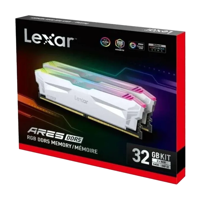 Lexar ARES RGB DDR5 Ram 32GB (2x16GB) 6400MHz CL32 - White