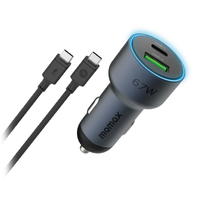Momax MoVe 67W Dual-Port Car Charger with CtoC Cable