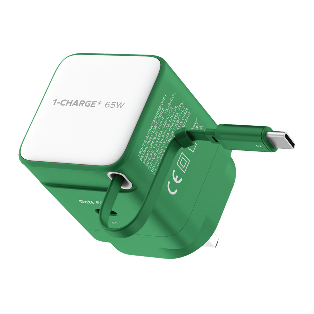 Momax CHARGE & Port GaN 35W Charger with Retractable USB-C Cable (USB-C Port x 1, USB-C Cable x 1) (Charger with Built-in Cable)