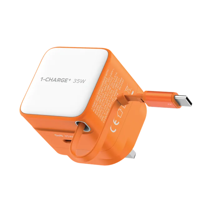 Momax CHARGE & Port GaN 35W Charger with Retractable USB-C Cable (1 x USB-C Port, 1 x USB-C Cable) (Charger with Built-in Cable)