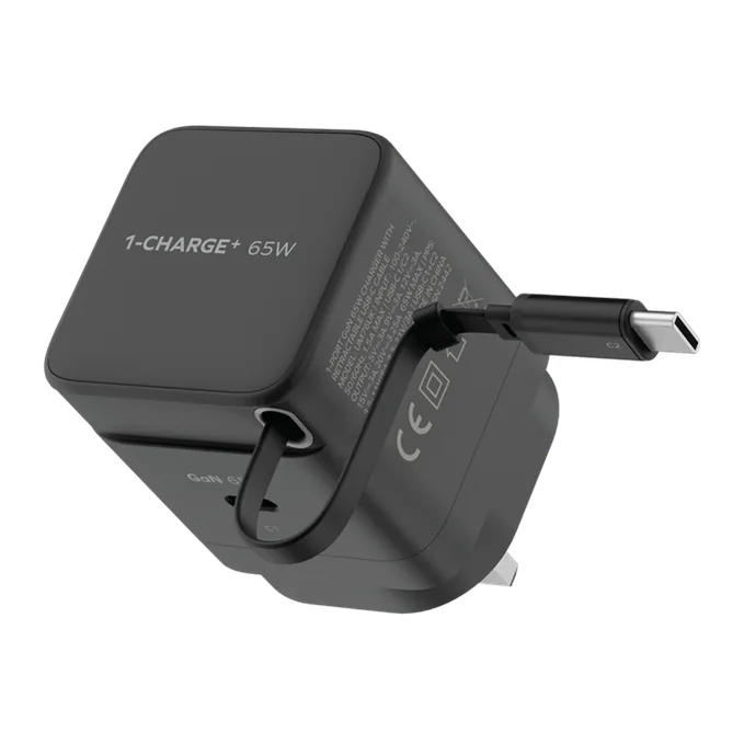 Momax CHARGE & Port GaN 65W Charger with Retractable USB-C Cable (USB-C Port x 1, USB-C Cable x 1) (Charger with Built-in Cable)