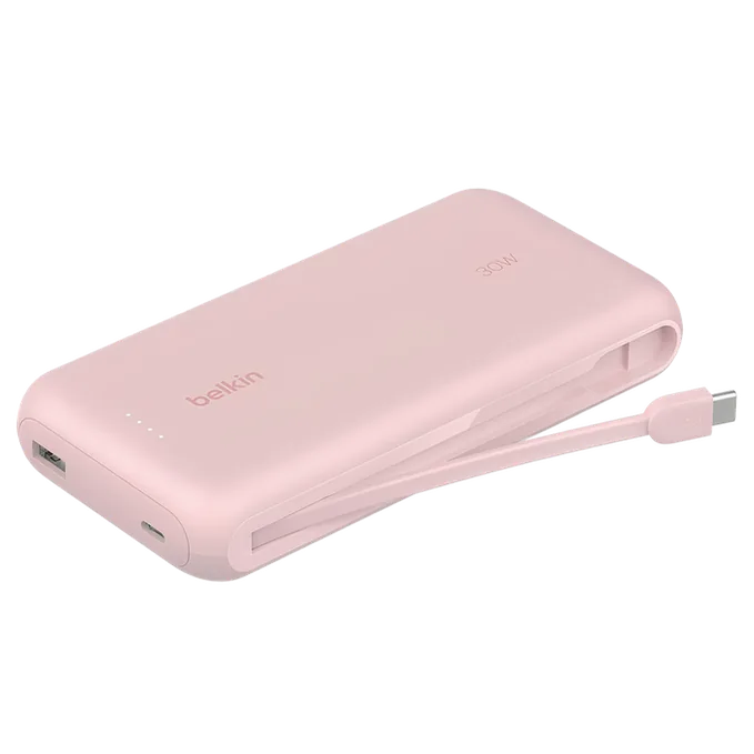Belkin Power Bank 20K 30W with Integrated Cable - White
