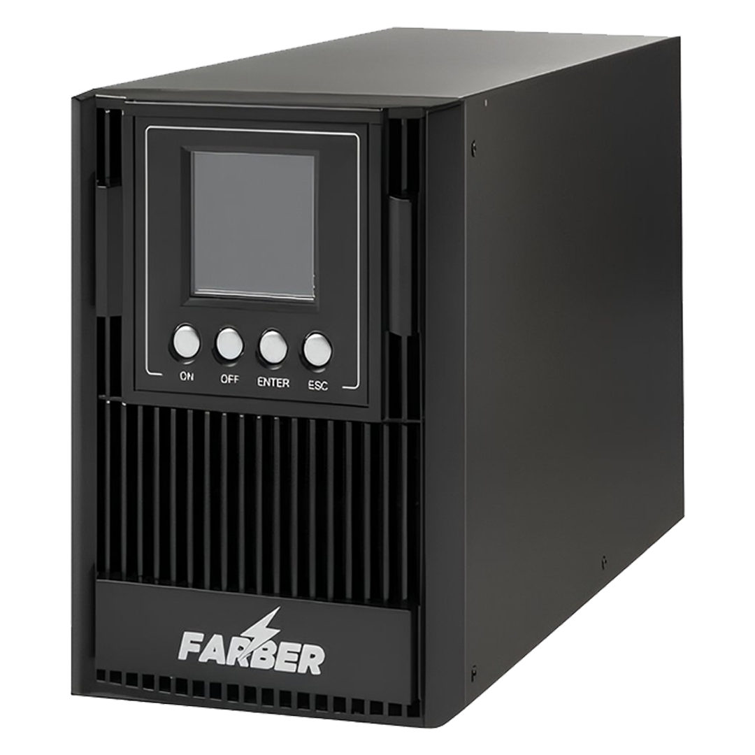 Farber UPS Online with  3.5 amps and operates on two external batteries (18A/150A) 110V-300V.