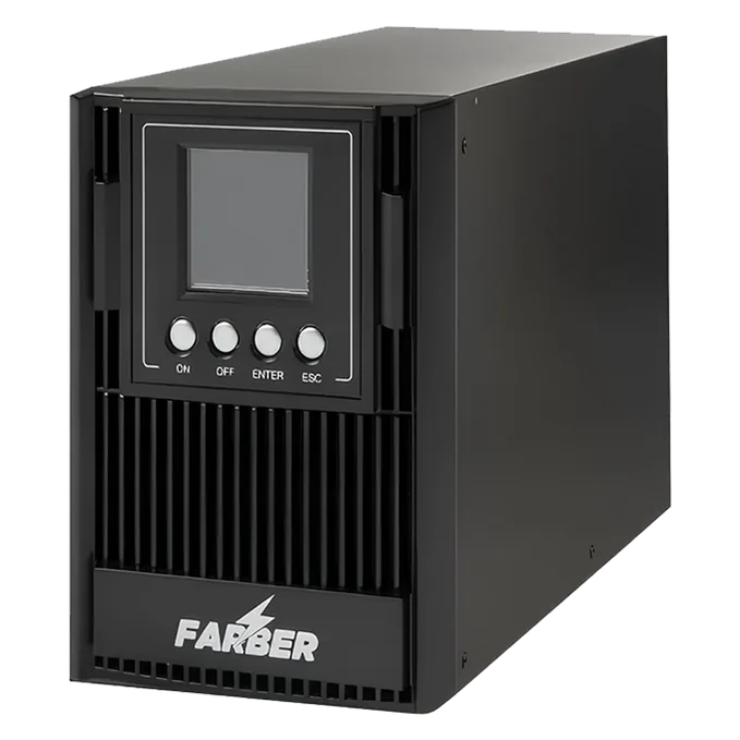 Farber UPS Online with 3.5 amps and operates on two external batteries (18A/150A) 110V-300V.