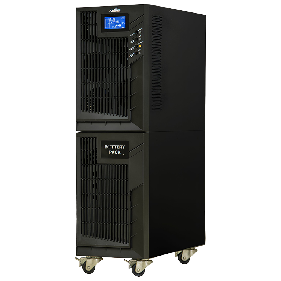 Farber UPS Online with 40 amps and contains 16 batteries, each with a capacity of 9A, 110V-300V